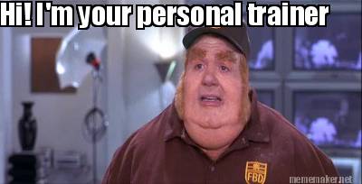 Fat man as personal trainer giving diet lies